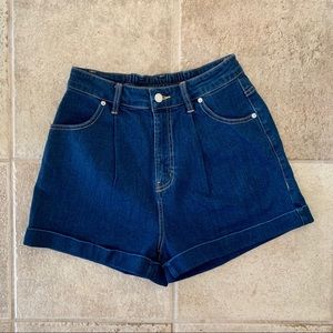 Blue denim, high waisted shorts